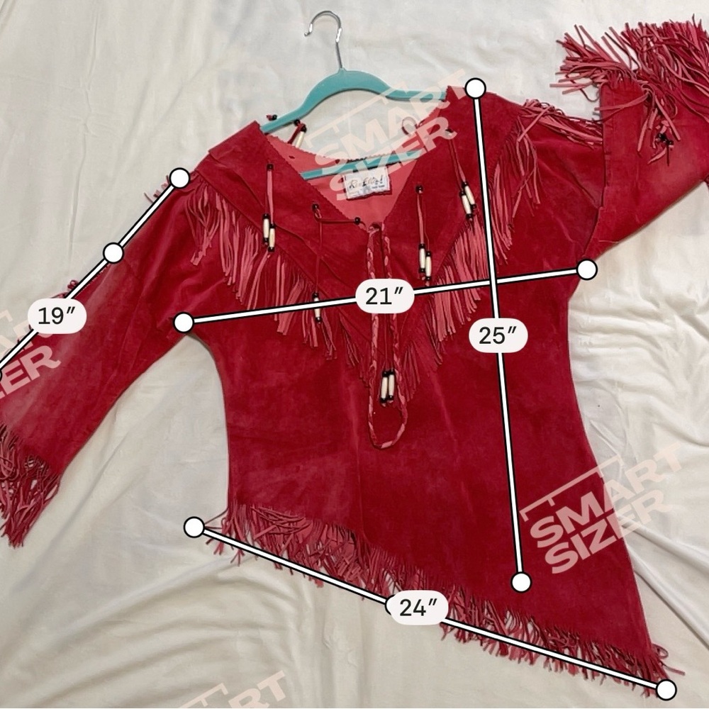 Ren Ellis Red Suede Fringe Western Top Beaded Cowgirl Southwestern Small - Flaws - Picture 10 of 11